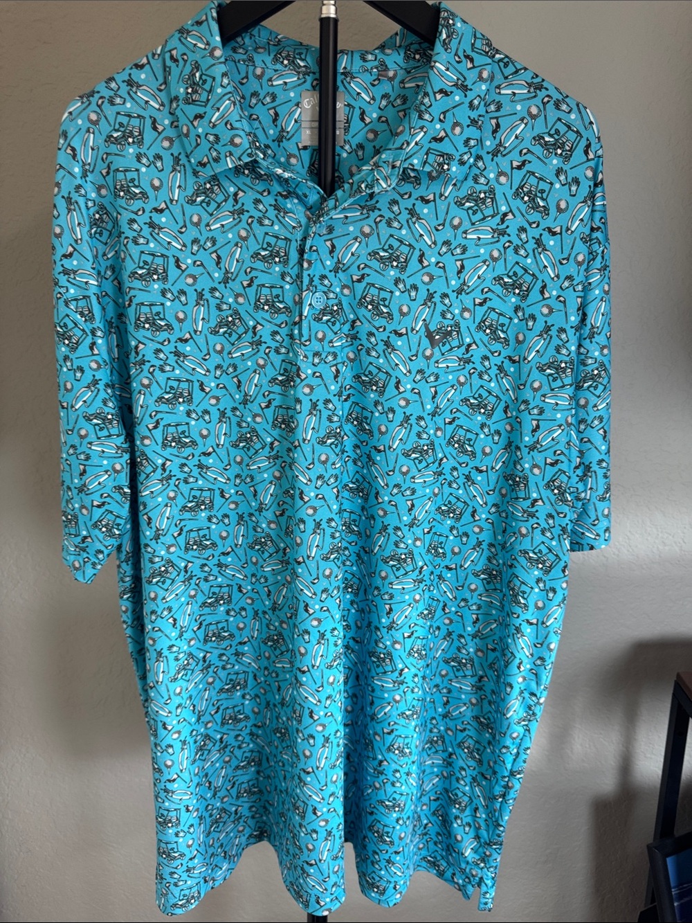 Callaway Bright Teal Golf Polo with Black & White Print
